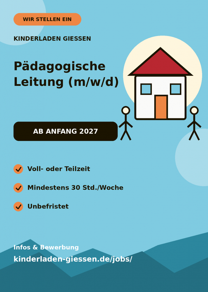 Stellenanzeige für eine pädagogische Leitung ab Anfang 2027, unbefristet in Voll- oder Teilzeit ab 30 Wochenstunden