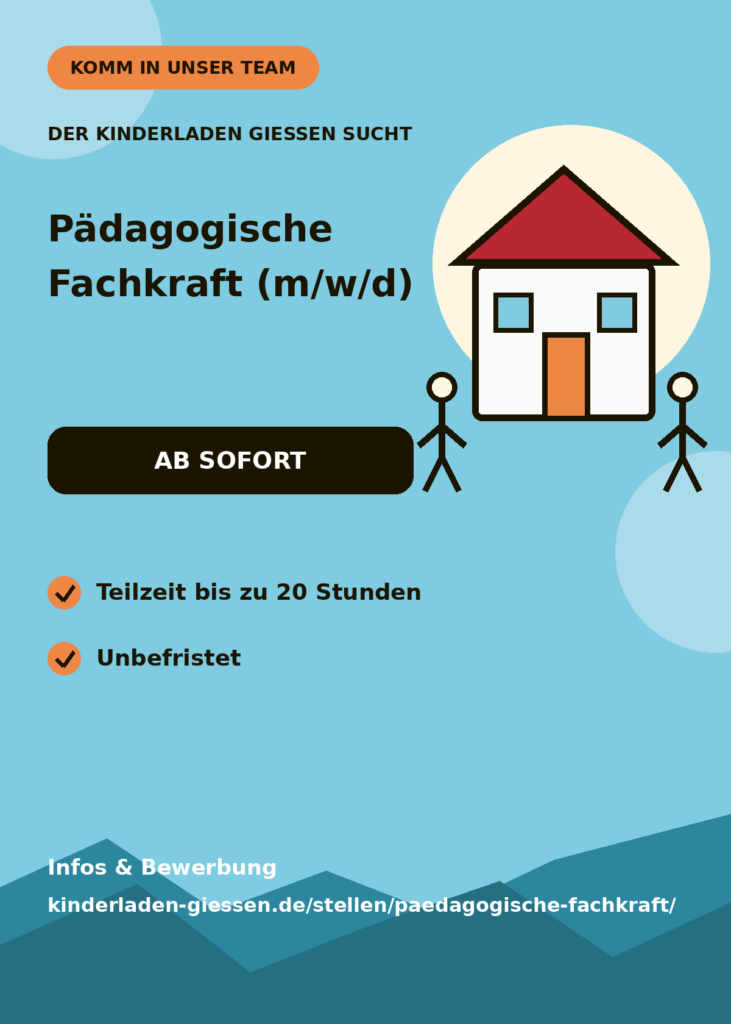 Stellenanzeige für eine pädagogische Fachkraft ab sofort, unbefristet in Teilzeit bis zu 20 Wochenstunden